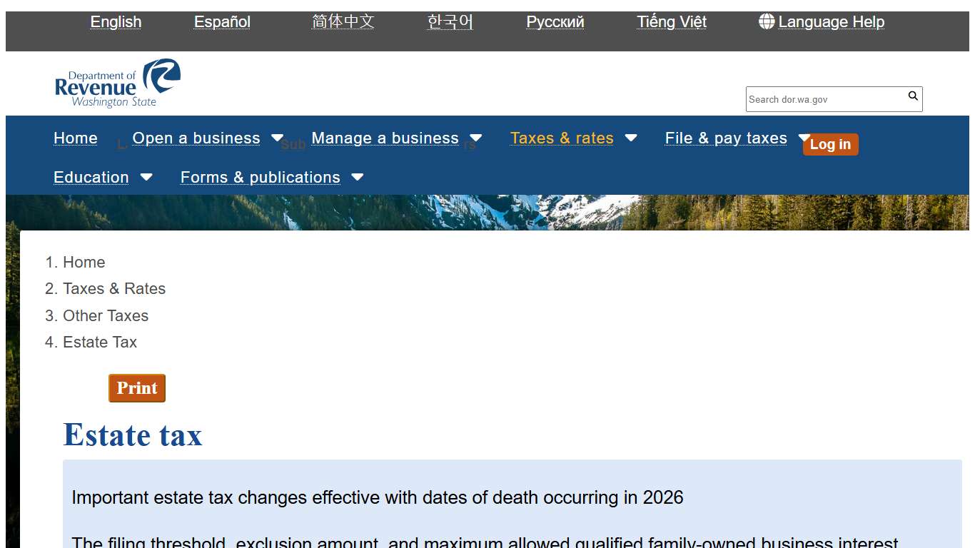 Estate tax | Washington Department of Revenue