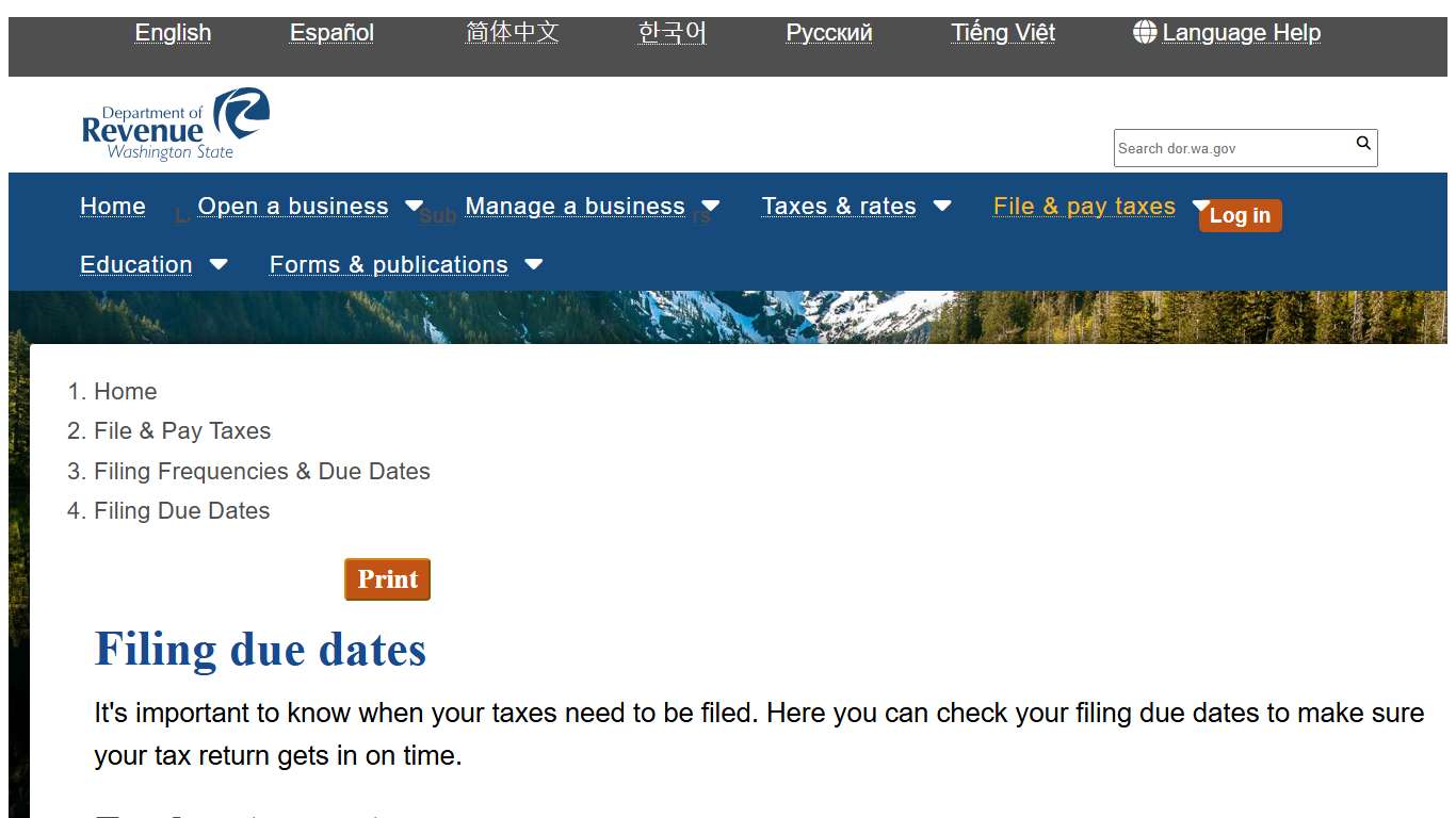 Filing due dates | Washington Department of Revenue